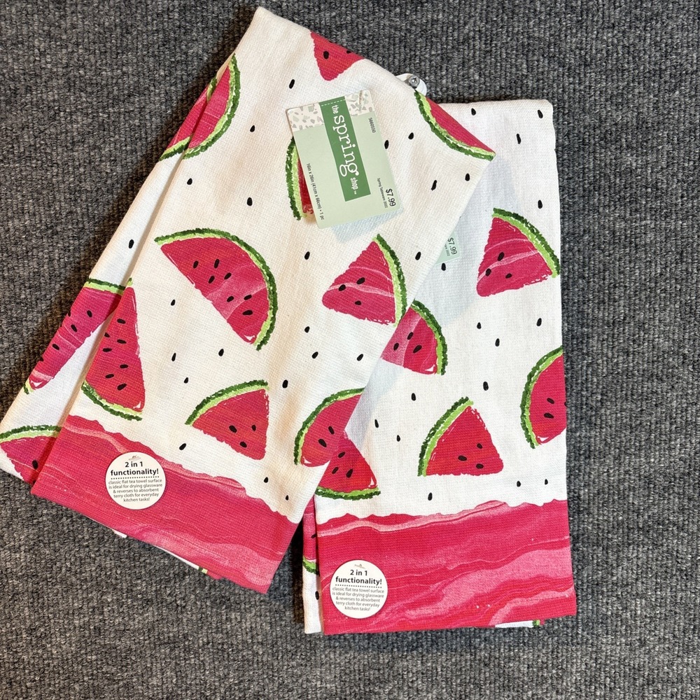 The Spring Shop Watermelon Kitchen Tea Towels Set of 2 Pink Green White 5660550